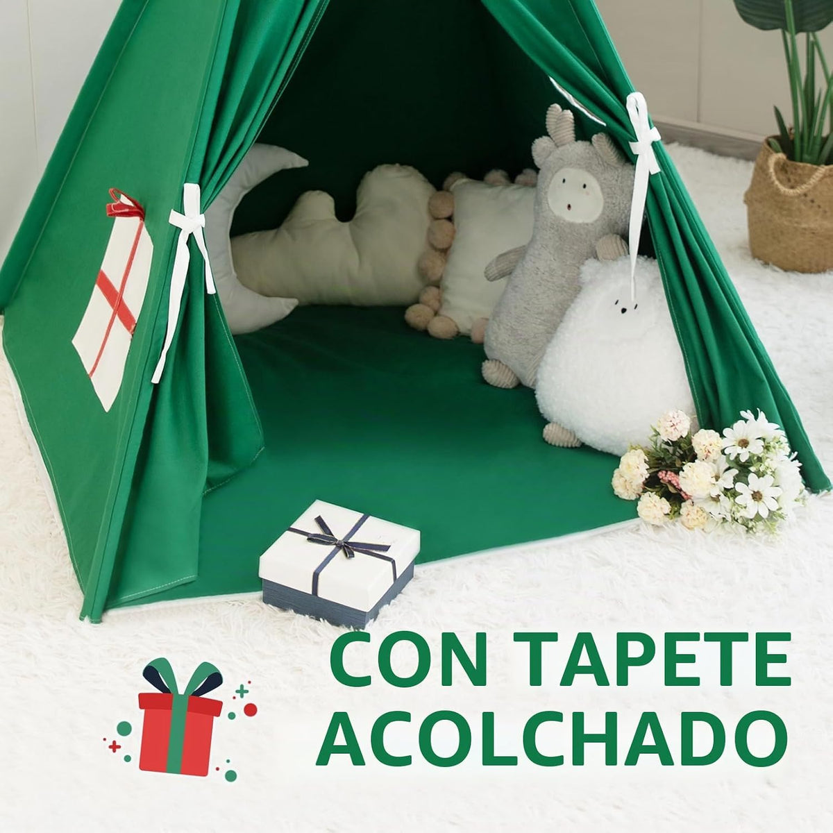 WIRHAO Tienda de campaña navideña para niños con colchoneta acolcha...