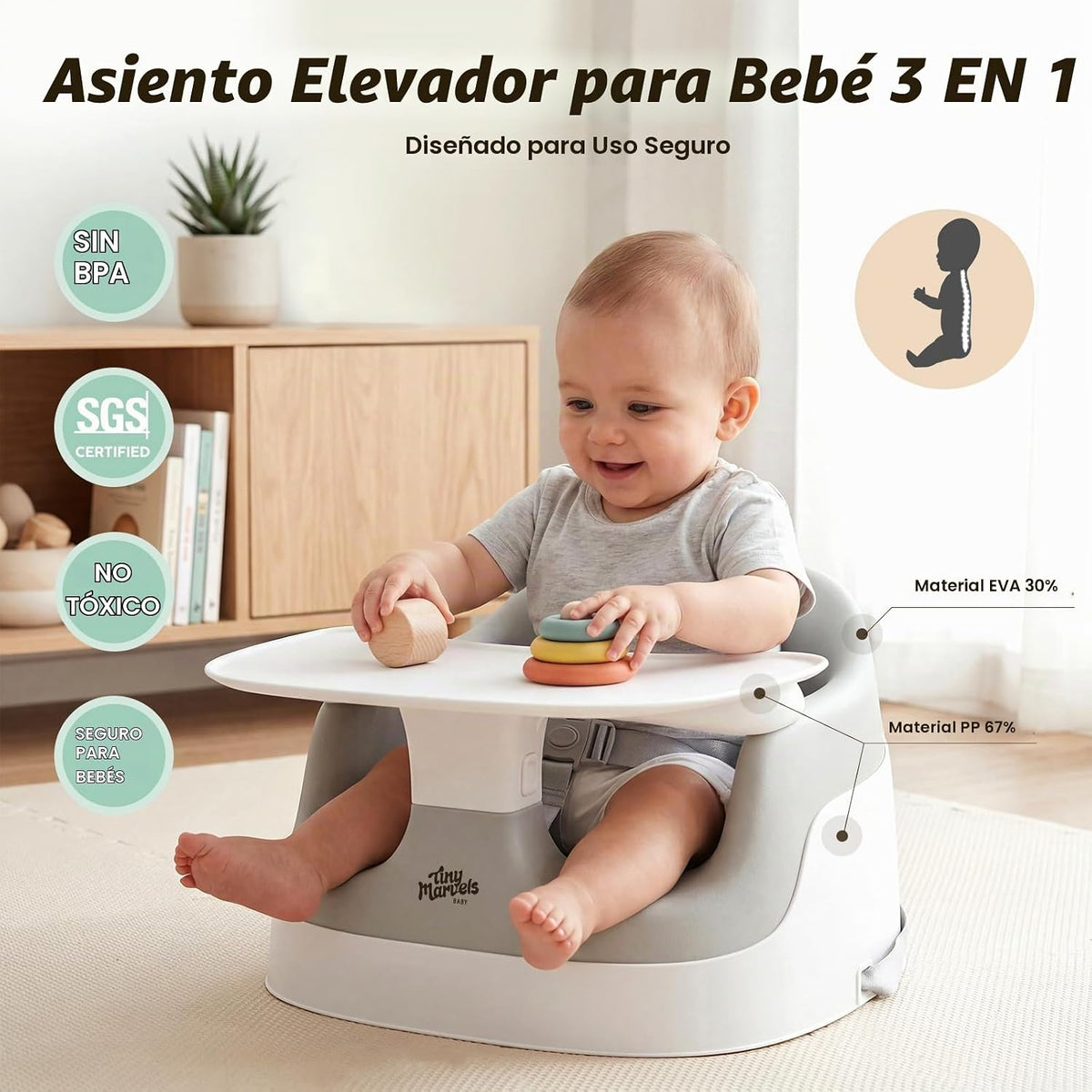 Tiny Marvels Asiento elevador con aberturas en forma de U de 5 pulg...