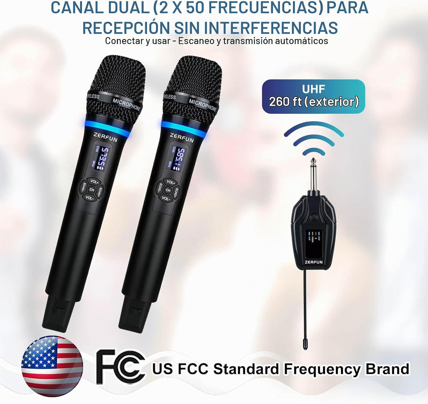 ZERFUN Micrófonos inalámbricos duales recargables, sistema de micró...