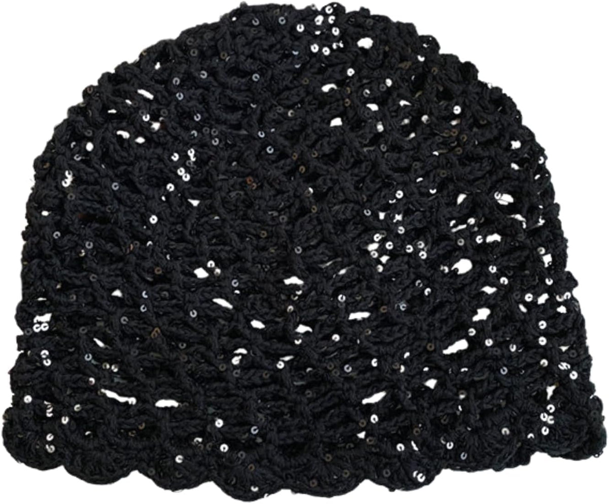 Julpsk Gorro de ganchillo hecho a mano con lentejuelas brillantes d...