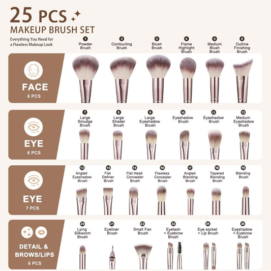 HGHDBT Juego de 55 brochas de maquillaje marrón, kit de maquillaje...