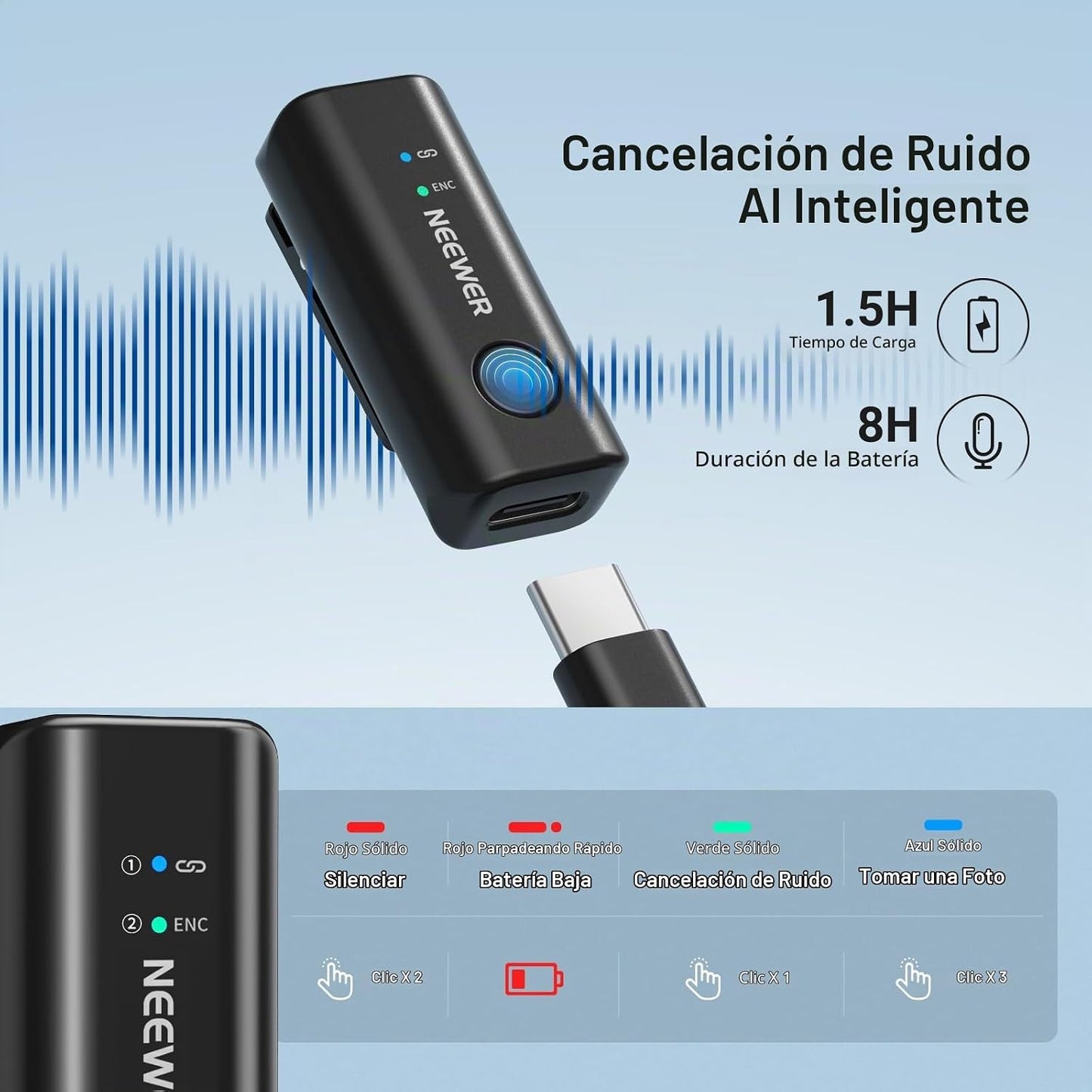 NEEWER KM23C - Micrófono de solapa inalámbrico AI compatible con iP...