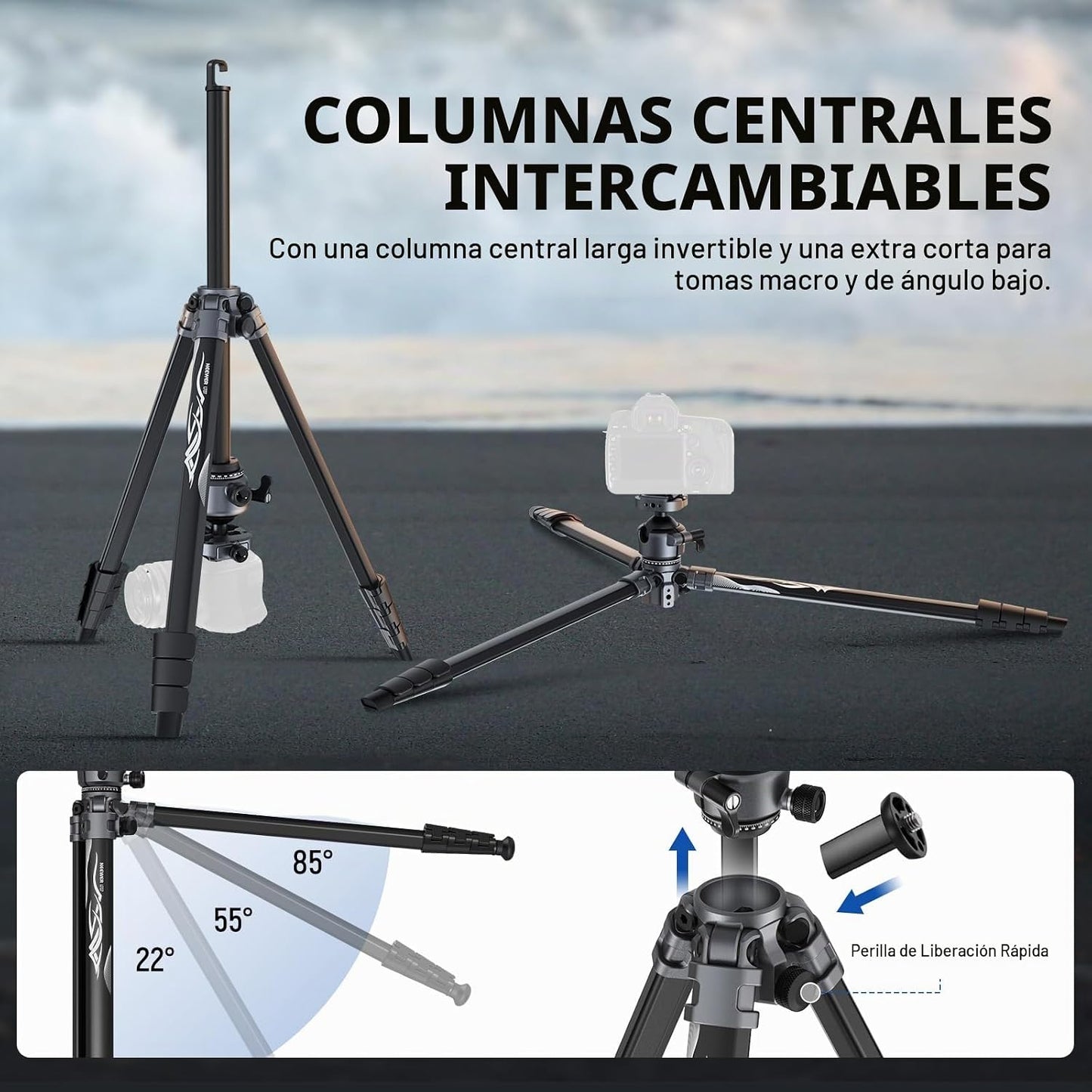 NEEWER LITETRIP LT07 - Trípode de viaje de aluminio de 61 pulgadas...