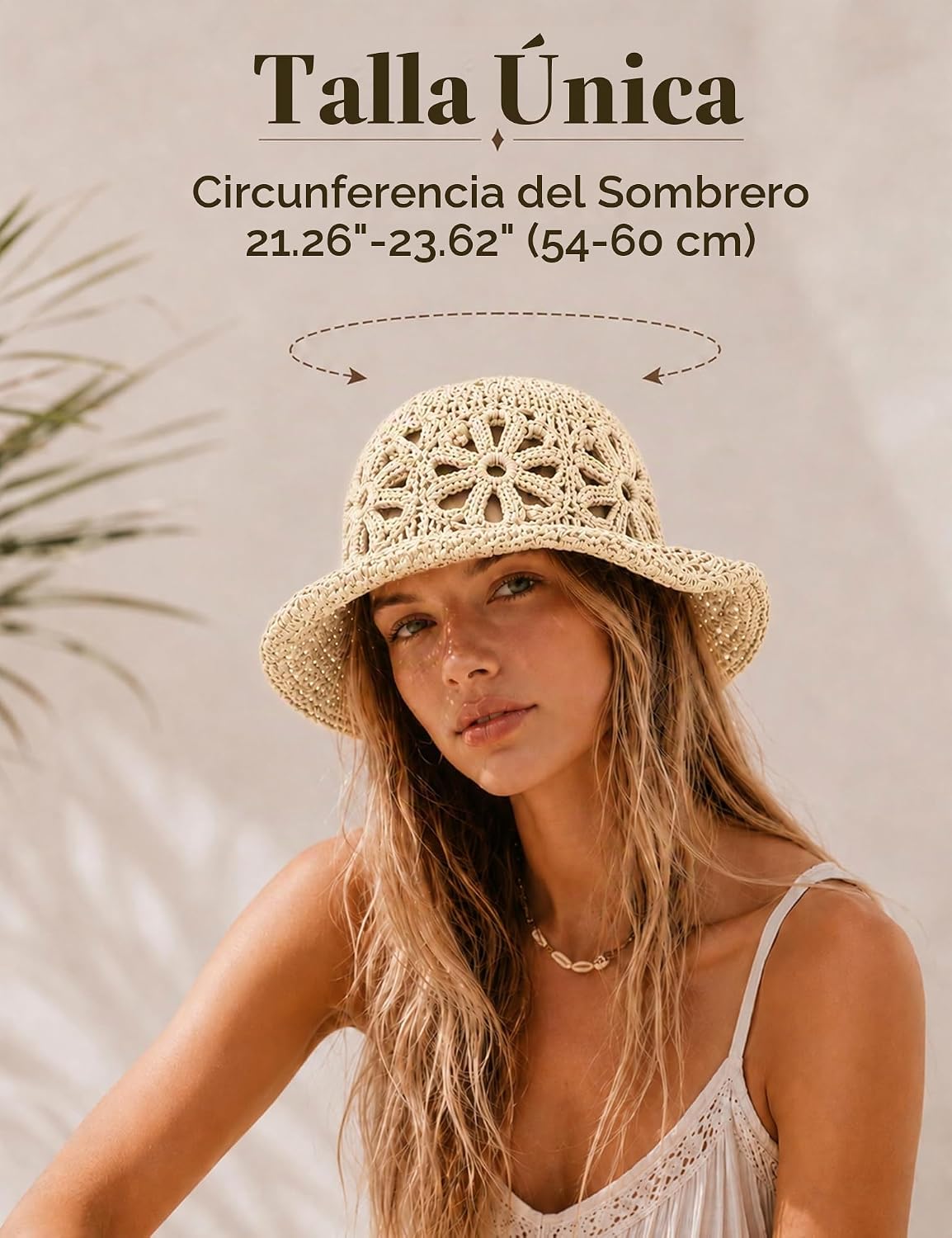 Sombrero de paja de ganchillo vintage para mujer, sombrero de pesca...