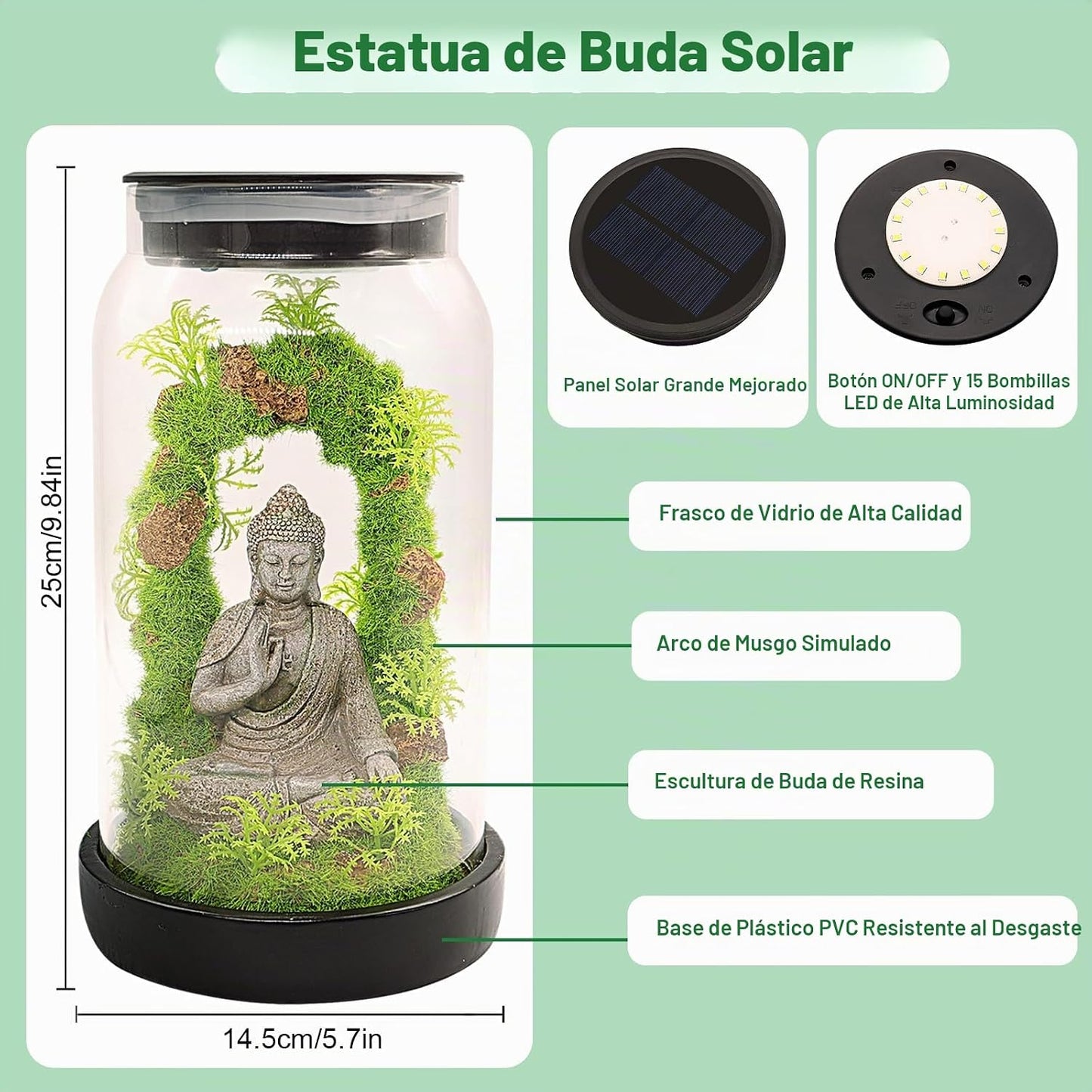 Estatua solar de Buda de jardín para decoración del hogar, luces so...