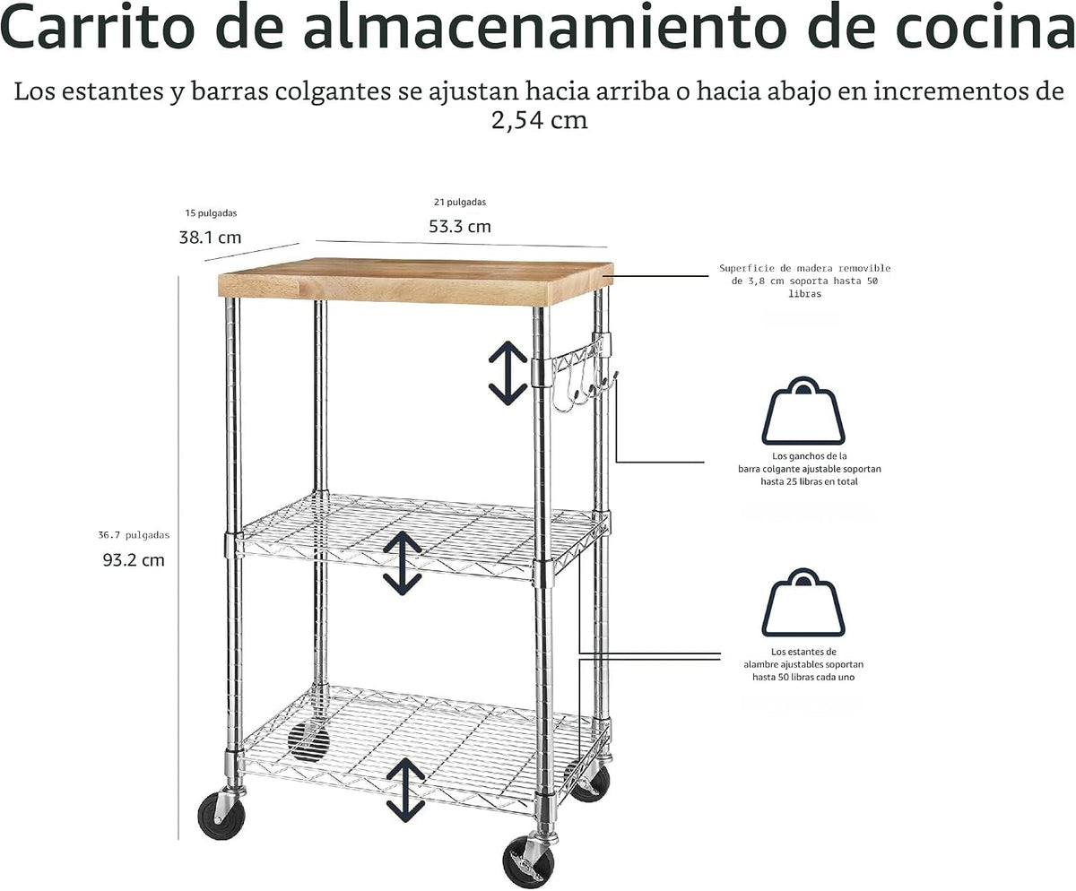 Amazon Basics Estante portátil de almacenamiento de 3 niveles para...