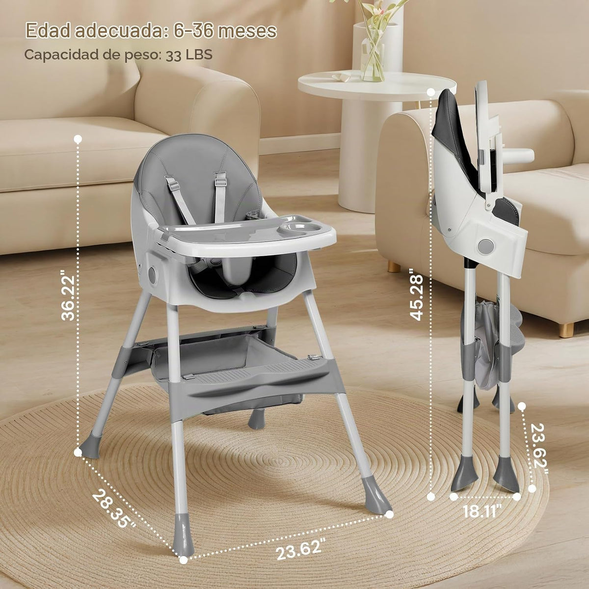 Ktaxon - Silla alta para bebé, silla alta portátil 6 en 1, color gr...