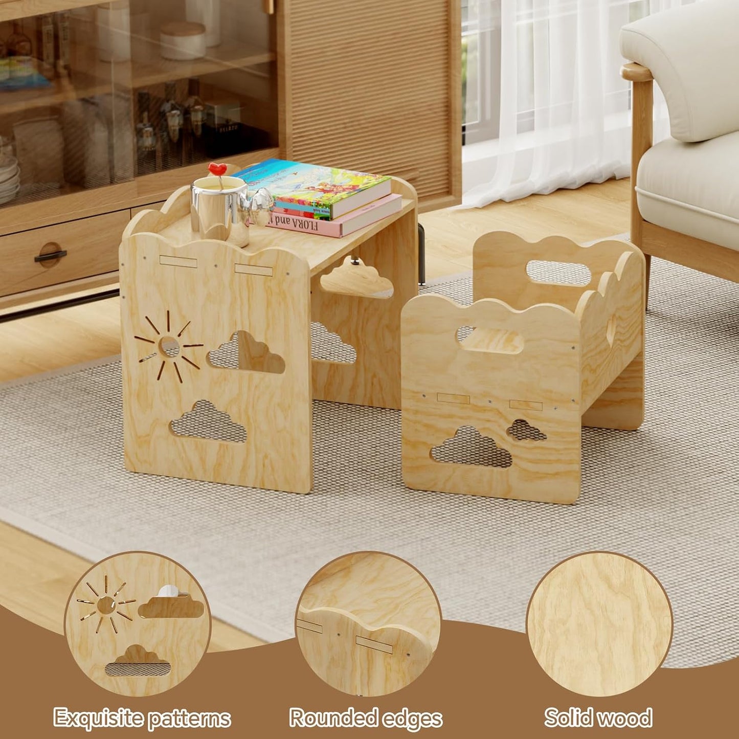 BPMFDTNL Montessori - Juego de mesa y silla para niños pequeños, me...