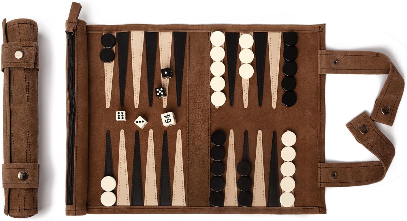 Sondergut - Juego de backgammon portátil enrollable de gamuza de cu...