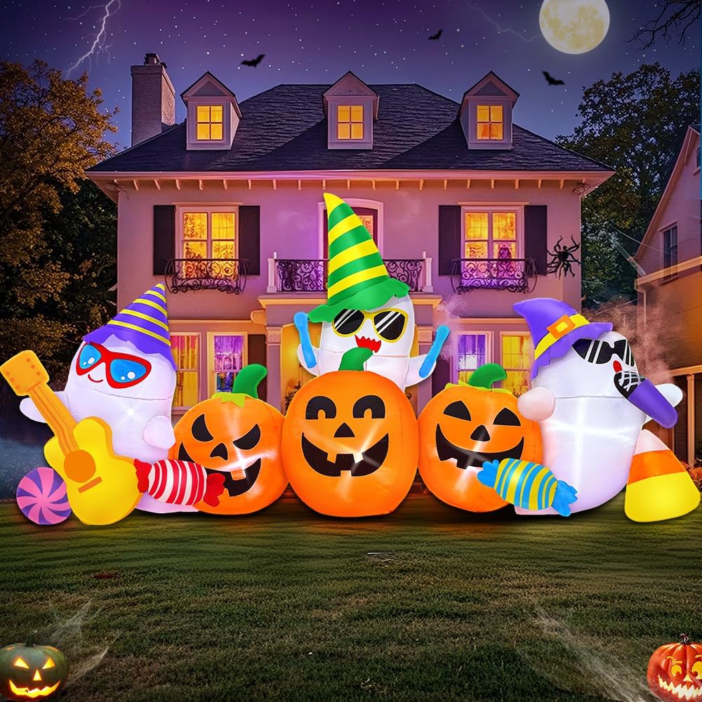 Decoración inflable de Halloween de 8 pies con diseño de calabaza f...
