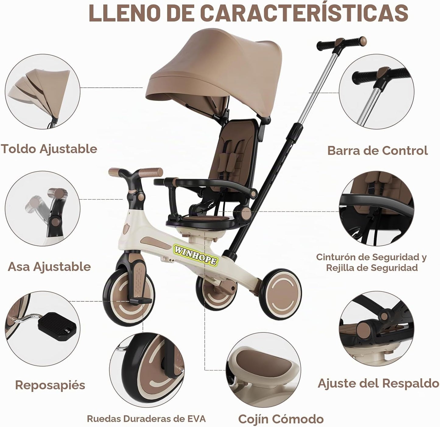 Triciclo para niños, triciclo 6 en 1 para bebés con mango ajustable...
