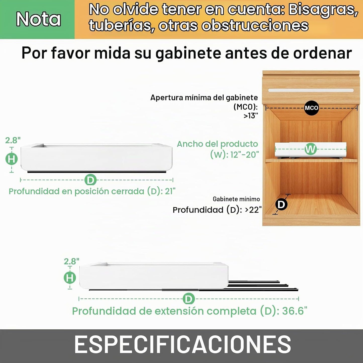 Organizador de gabinete extraíble, paquete de 2, expandible (30 cm...
