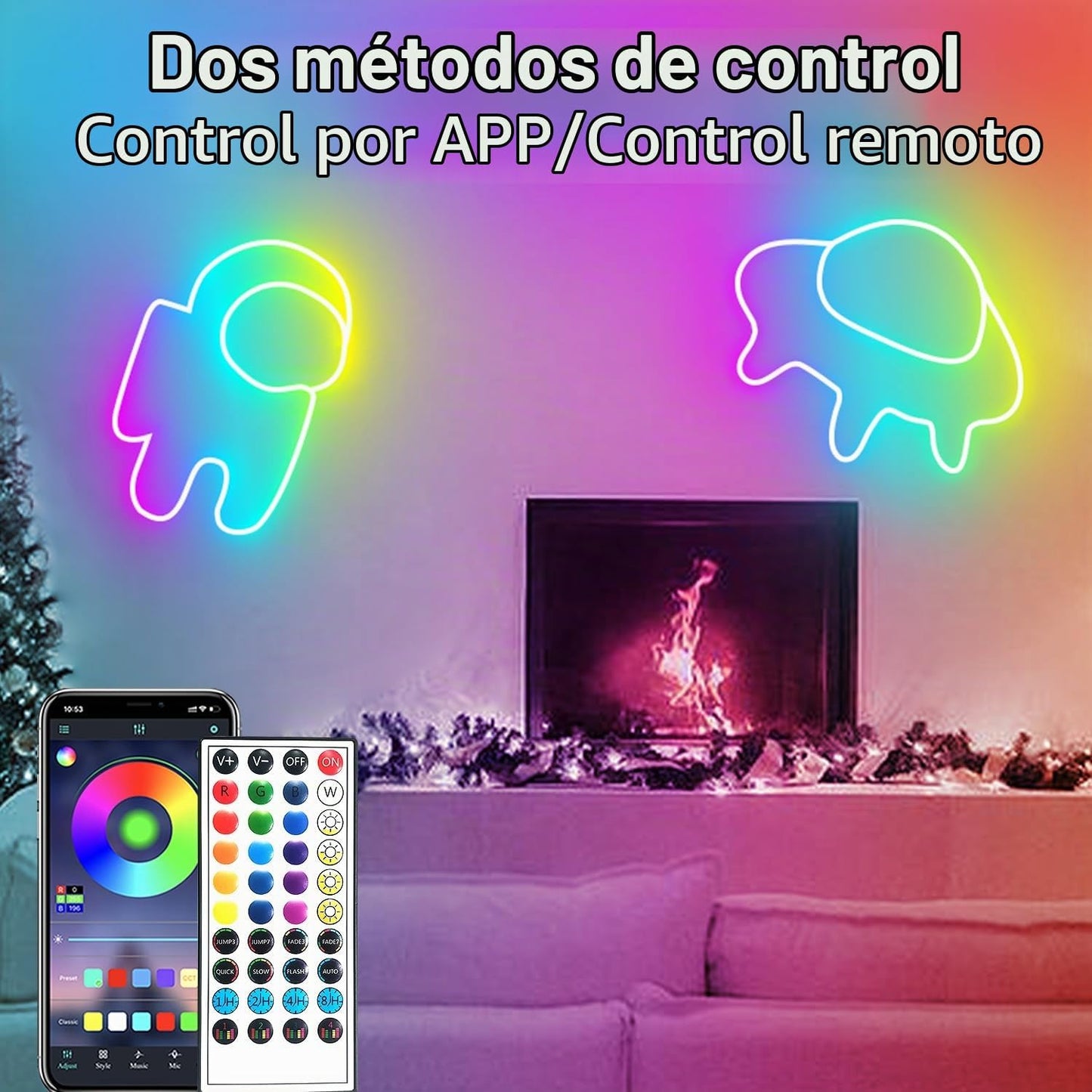Luces de cuerda LED de neón de 132 pies con control por aplicación\...