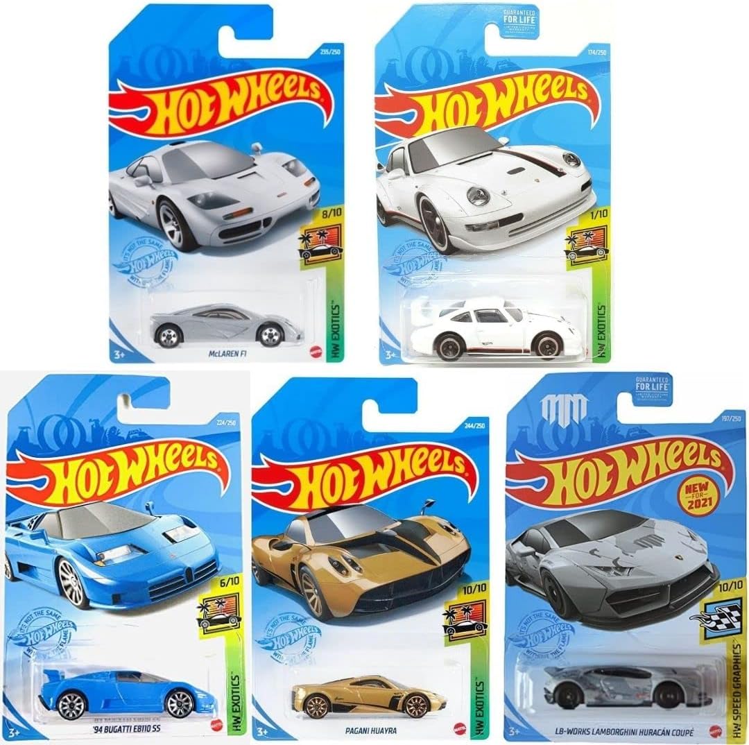 Hot Wheels Super Car Exotics Madness - Paquete aleatorio de 5 autos...