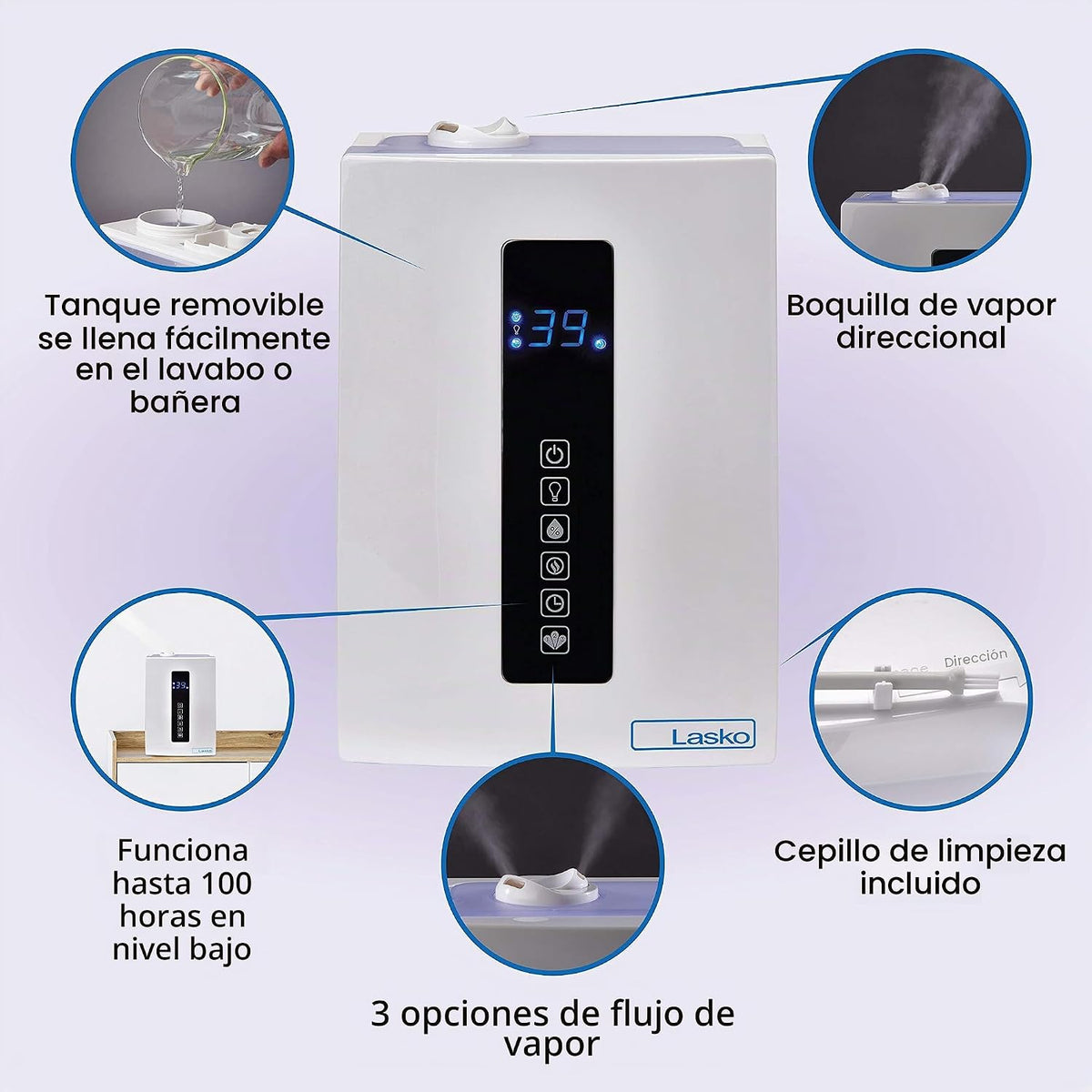 Lasko Humidificador de niebla caliente y fría UH300 con humidistato...