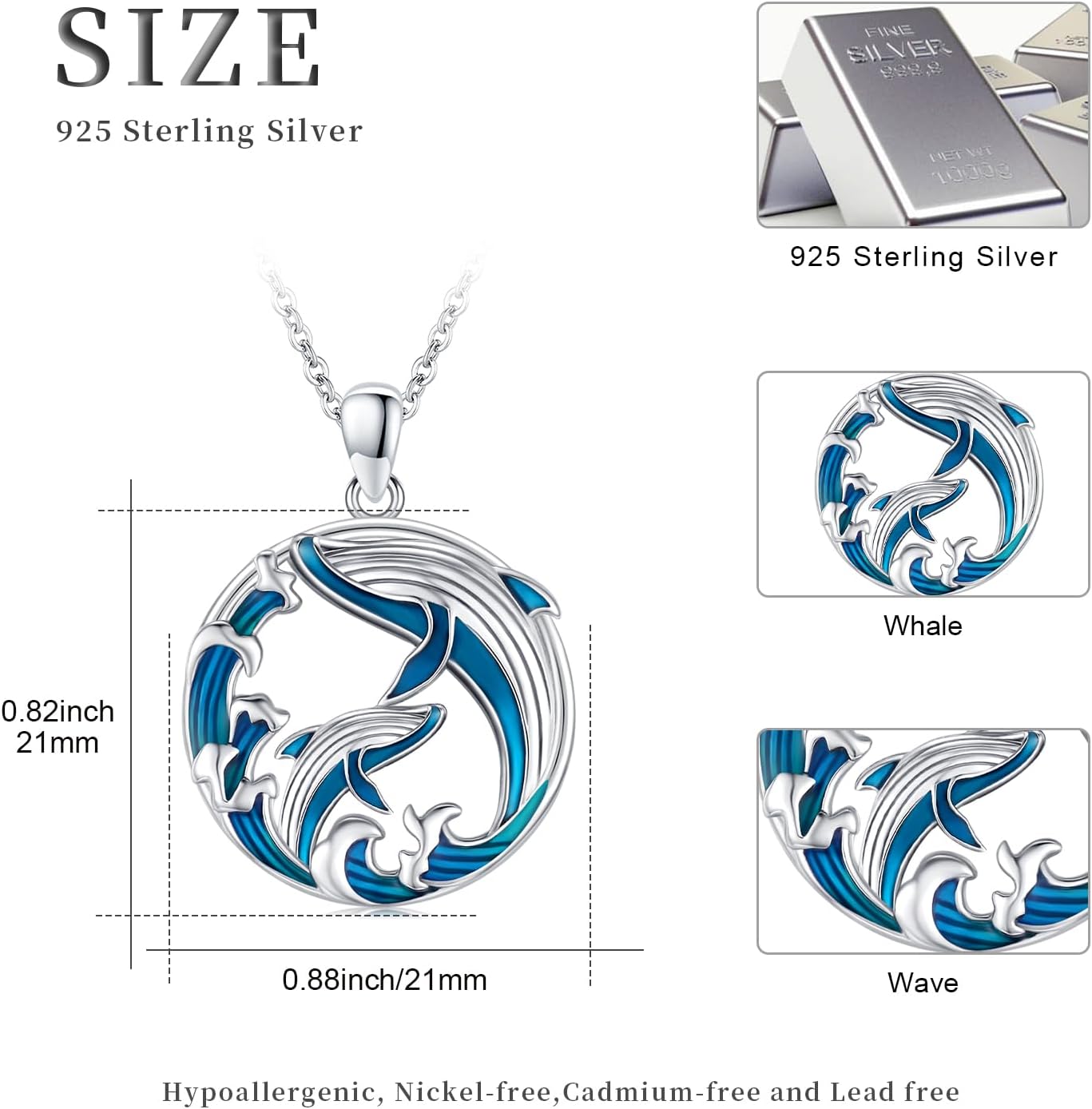 YYmqmq Collar de plata de ley 925 con diseño de animales marinos co...