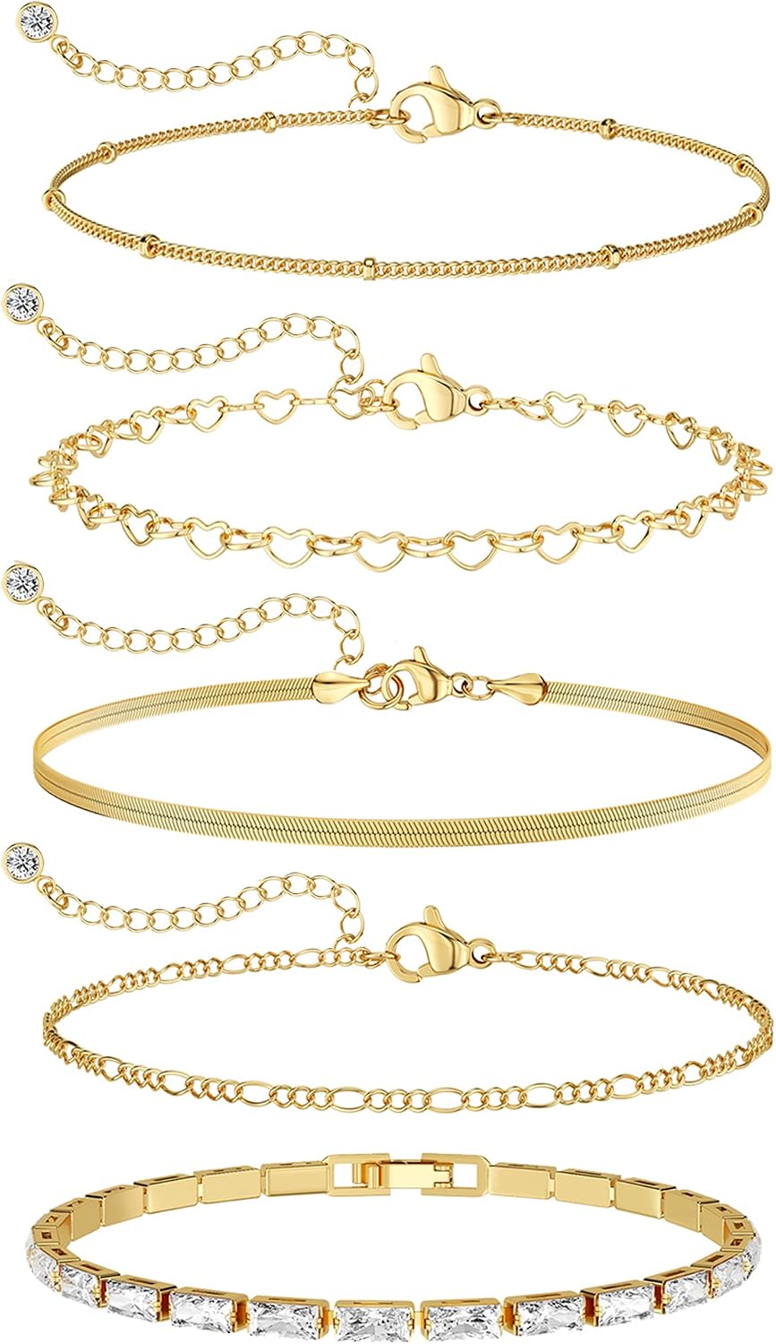 Pulseras de oro simples y delicadas para mujer, juego de pulseras d...