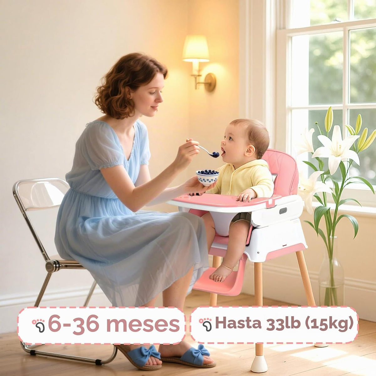 JOYMOR Silla alta 5 en 1 para bebés y niños pequeños, silla alta po...