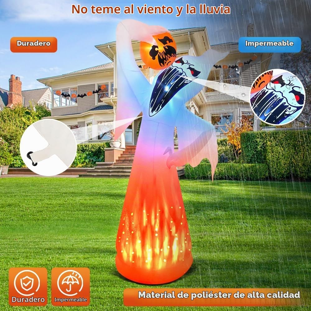 Inflables de Halloween de 10 pies, fantasma blanco con ojos rojos c...