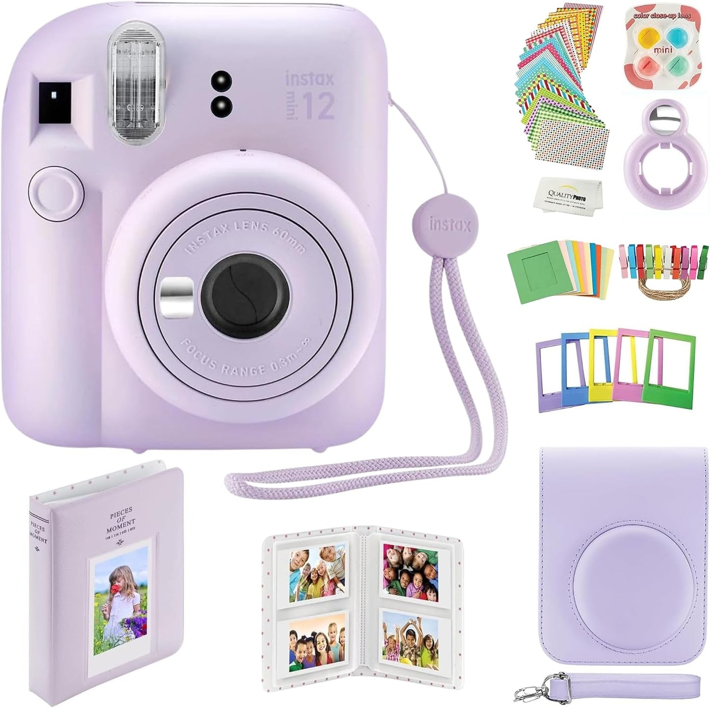 Fujifilm Cámara instantánea Instax Mini 12 con funda, calcomanías d...