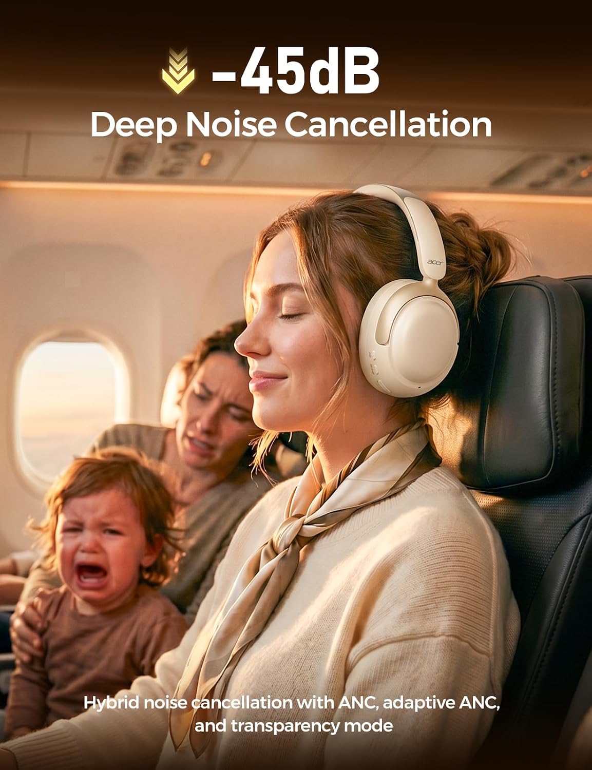 Acer OHR703 - Auriculares con cancelación activa de ruido, Bluetoot...