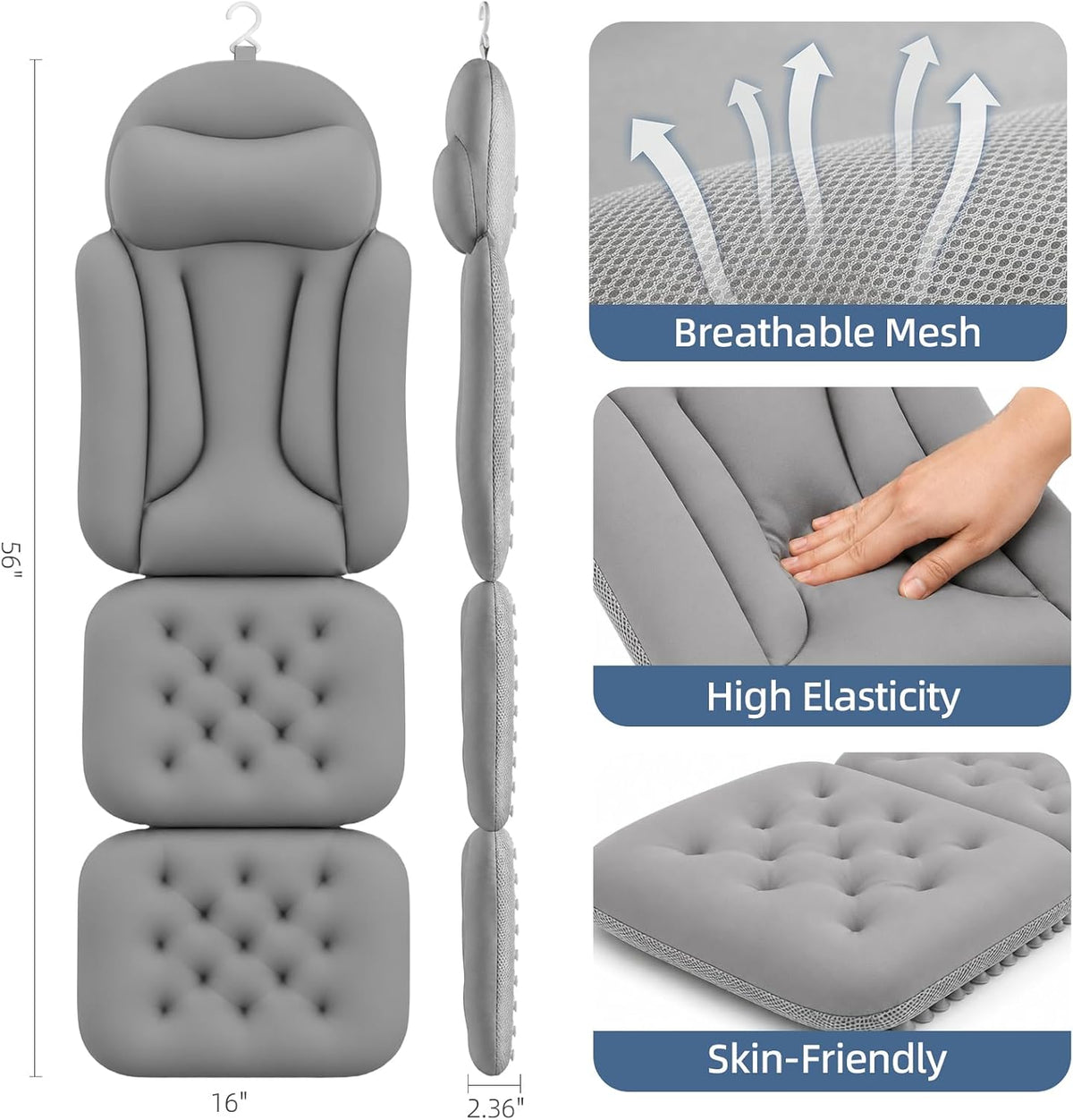 JUOIFIP Almohada de baño de cuerpo completo para bañera, soporte er...