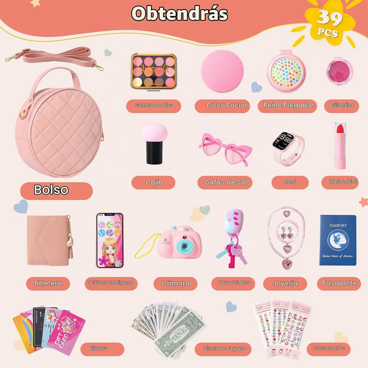 Kagenmi Bolso de Juego para Niñas Pequeñas, 39 Piezas Bolso de Niña...