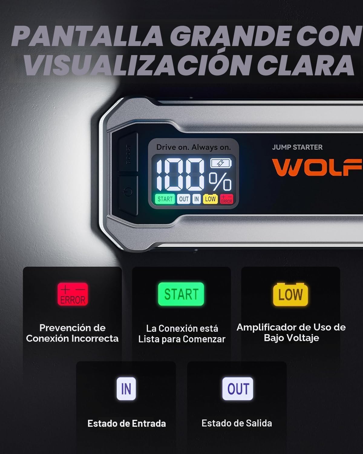WOLFBOX Arrancador de salto de 3000 A, batería de coche de 12 V con...