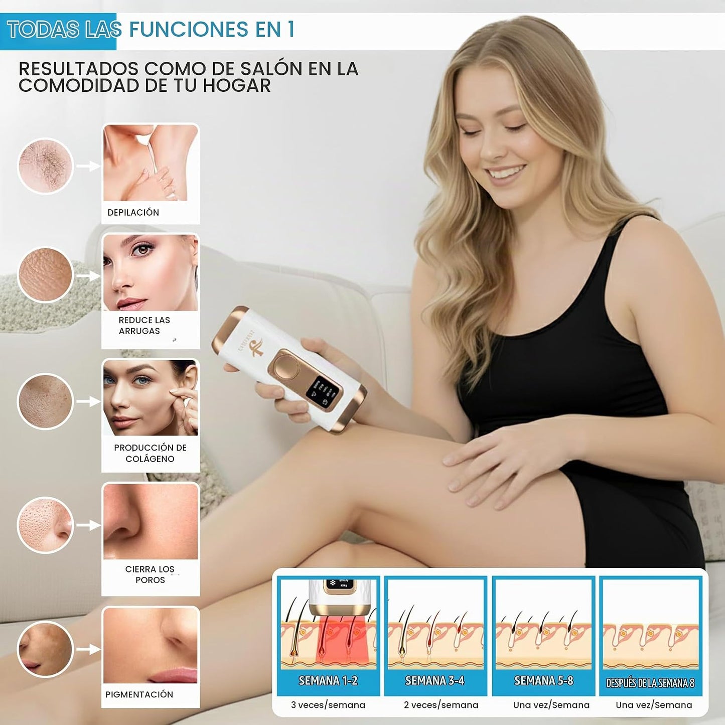 Dispositivo de depilación láser IPL: facial permanente, cara, barbi...