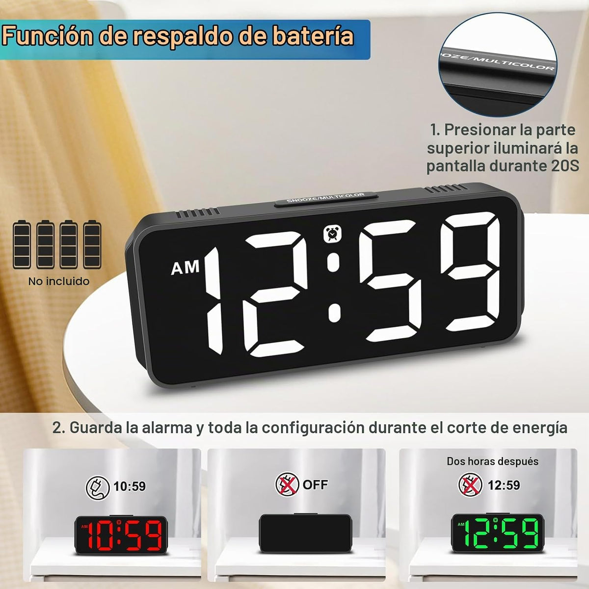 Peakeep - Reloj despertador digital pequeño y bonito, enchufable pa...