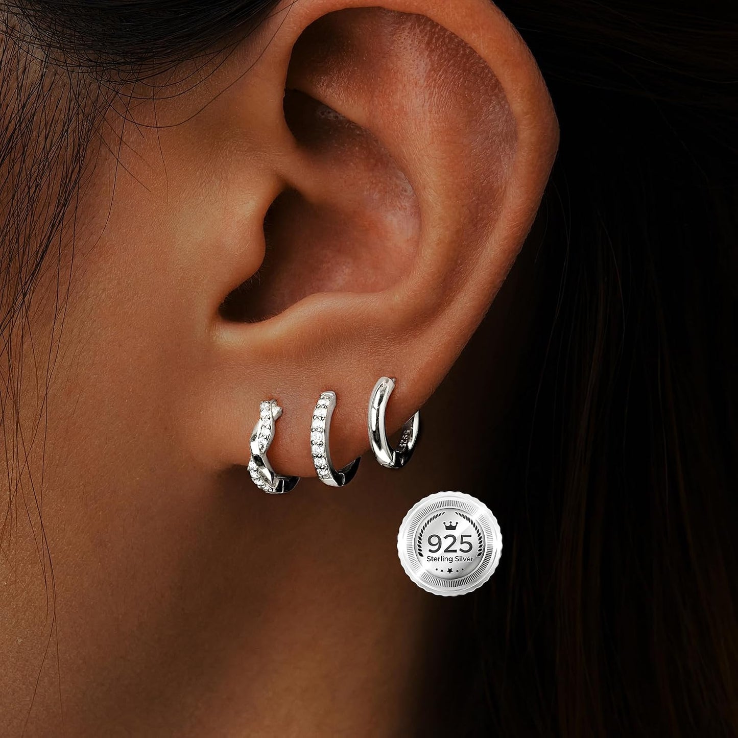 Inerney Juego de Aretes de Aro Abrazadera (Huggie) Dorados para Muj...