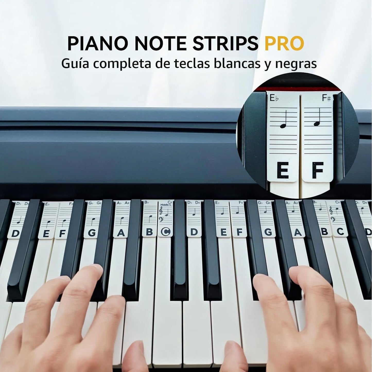BEATBIT Tiras de notas de piano Pro, gruesas antiadherentes, compat...