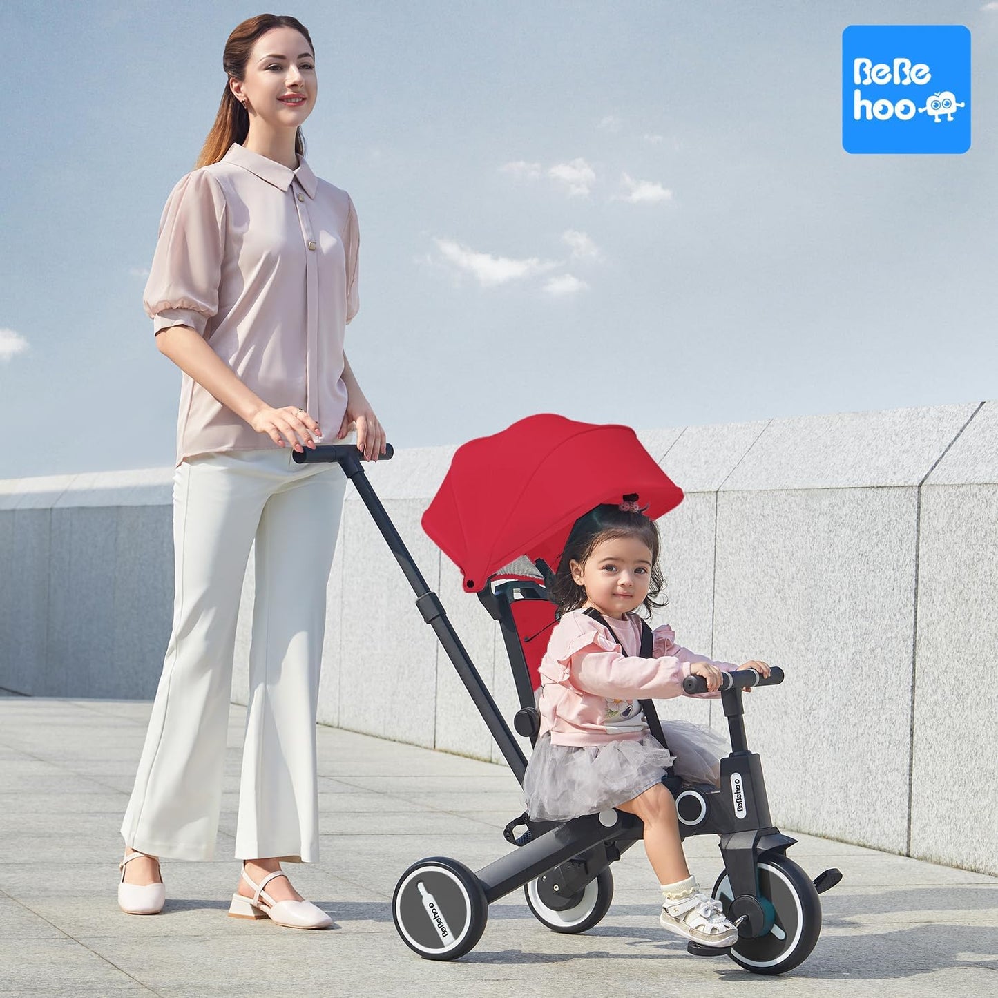Bebehoo Cochecito de triciclo para niños pequeños, triciclo plegabl...