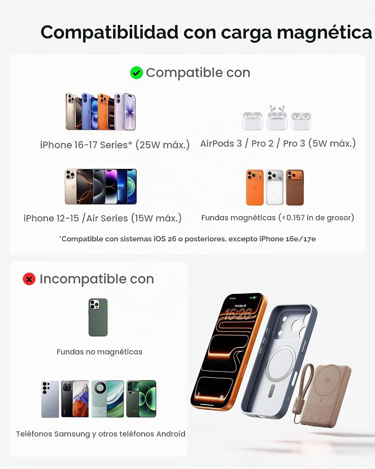 INIU Banco de energía más delgado para MagSafe, 10000 mAh Qi2.2 cer...