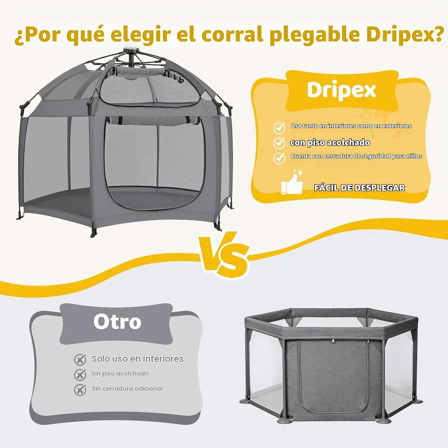 Dripex Corralito desplegable con almohadilla incorporada y bloqueo...