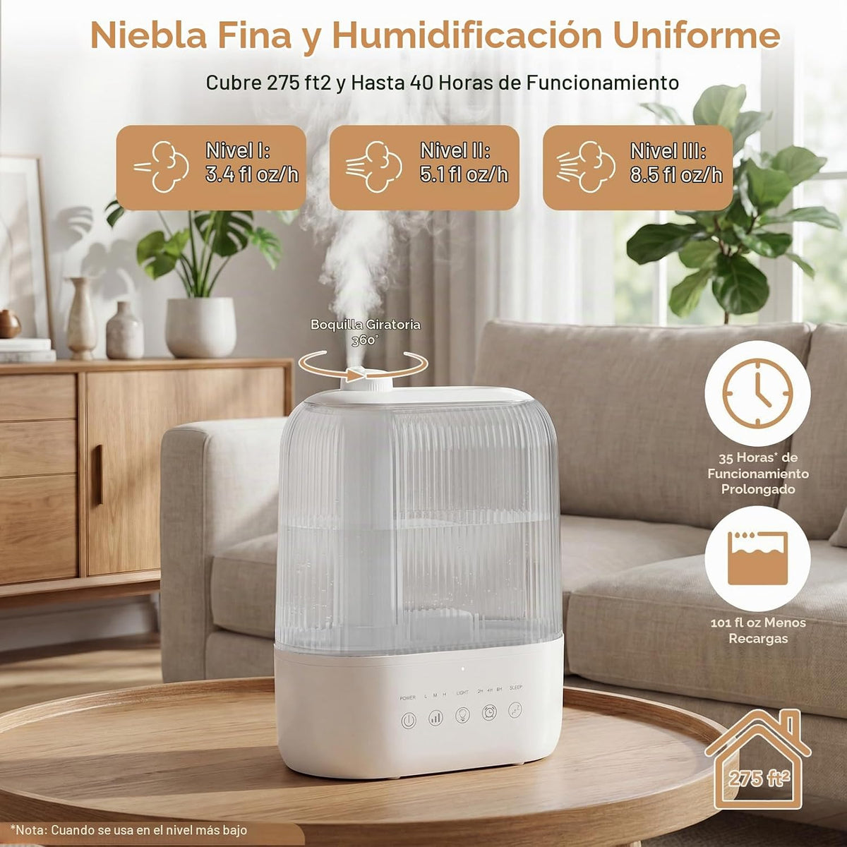 Electactic Humidificador de llenado superior de 3 litros, difusor d...