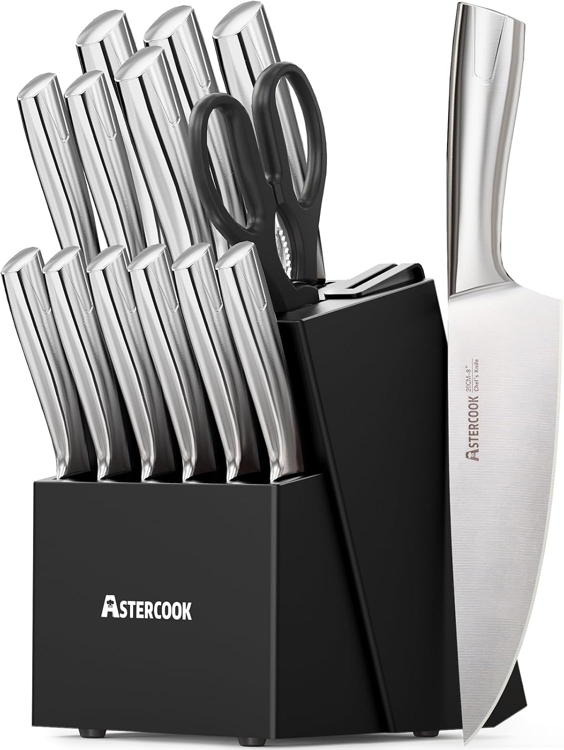 Astercook Juego de Cuchillos de Cocina con Bloque y Afilador Full T...