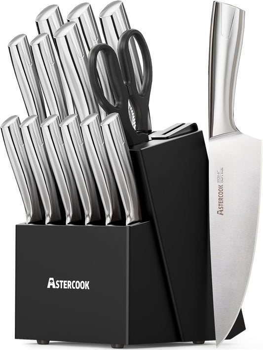 Astercook Juego de Cuchillos de Cocina con Bloque y Afilador Full T...
