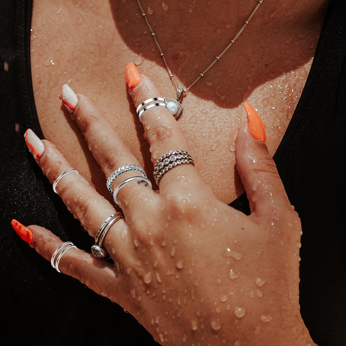 PINCHUAN Juego de 17 anillos de plata para nudillos para mujer, jue...