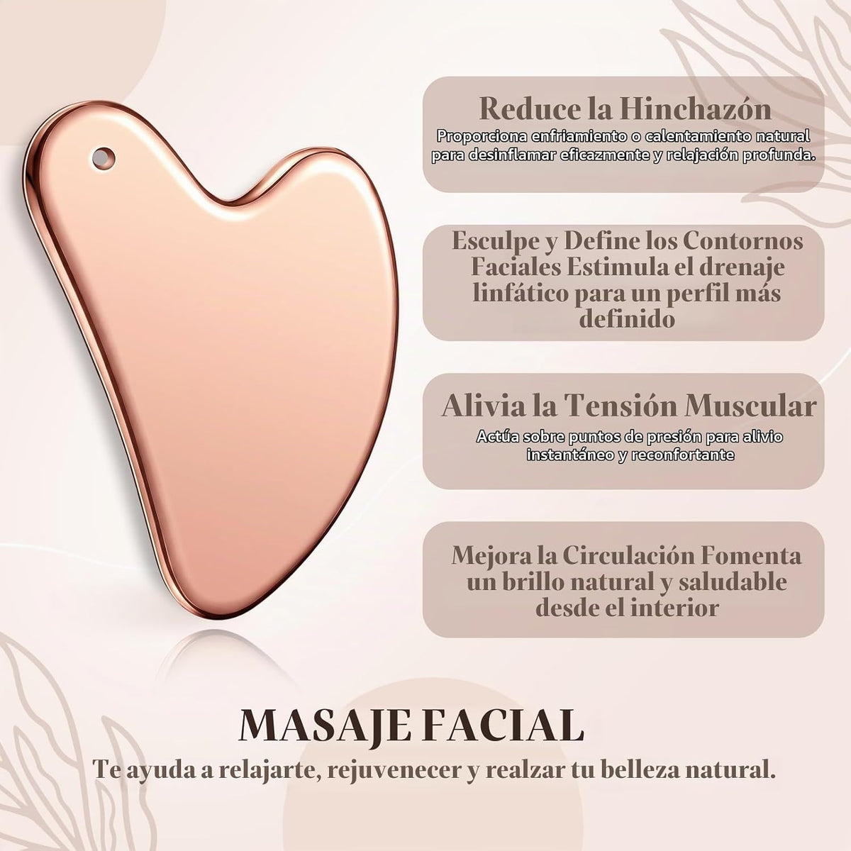 Nuanchu Herramienta facial Gua Sha de Acero Inoxidable 304 Rosa | G...