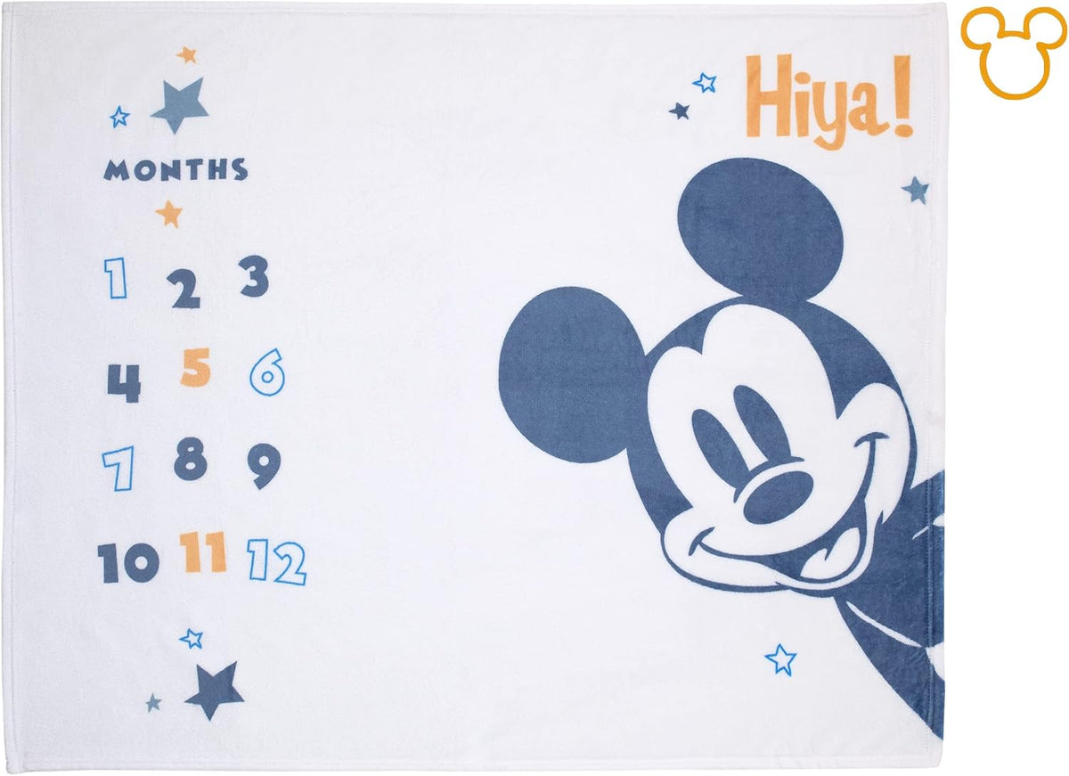 Disney Manta de bebé de hitos Mickey Mouse blanca, azul y naranja s...