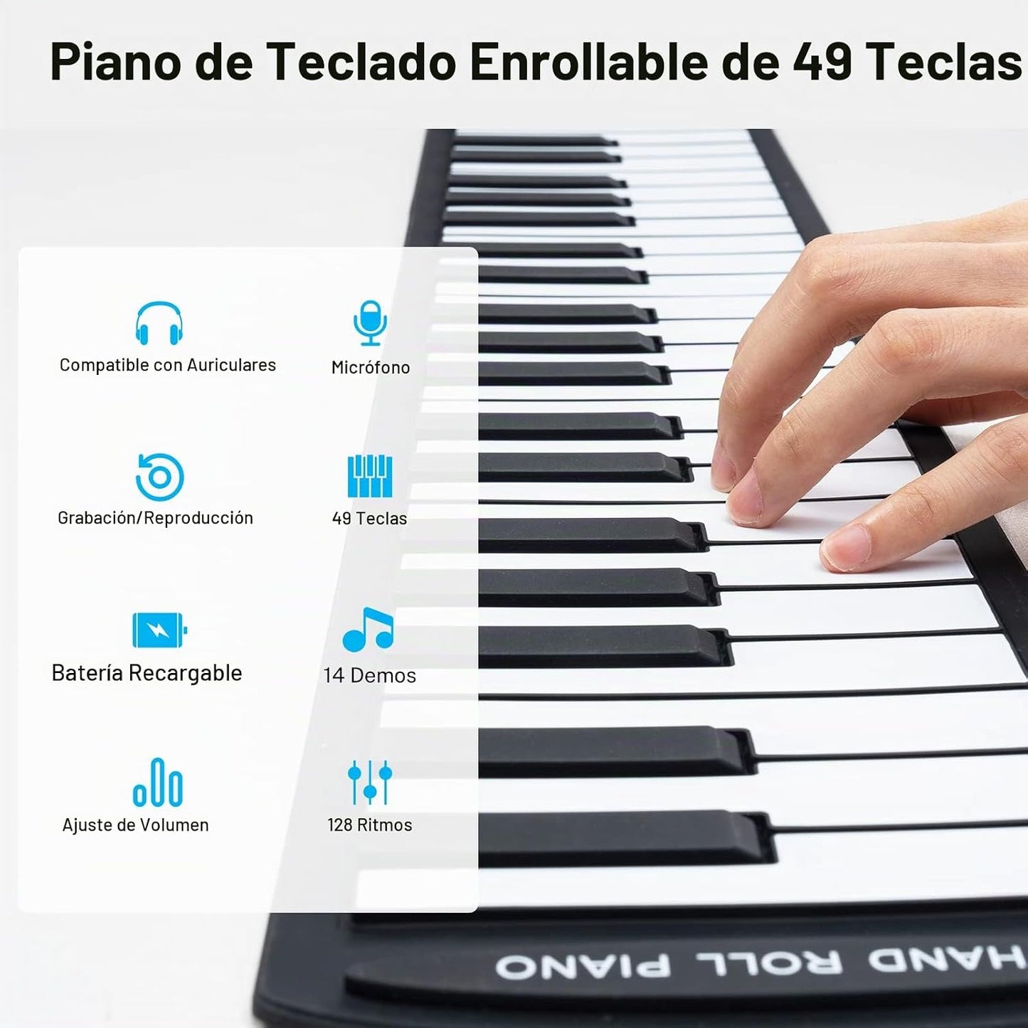 POGOLAB Piano de teclado enrollable de 49 teclas, teclado plegable...