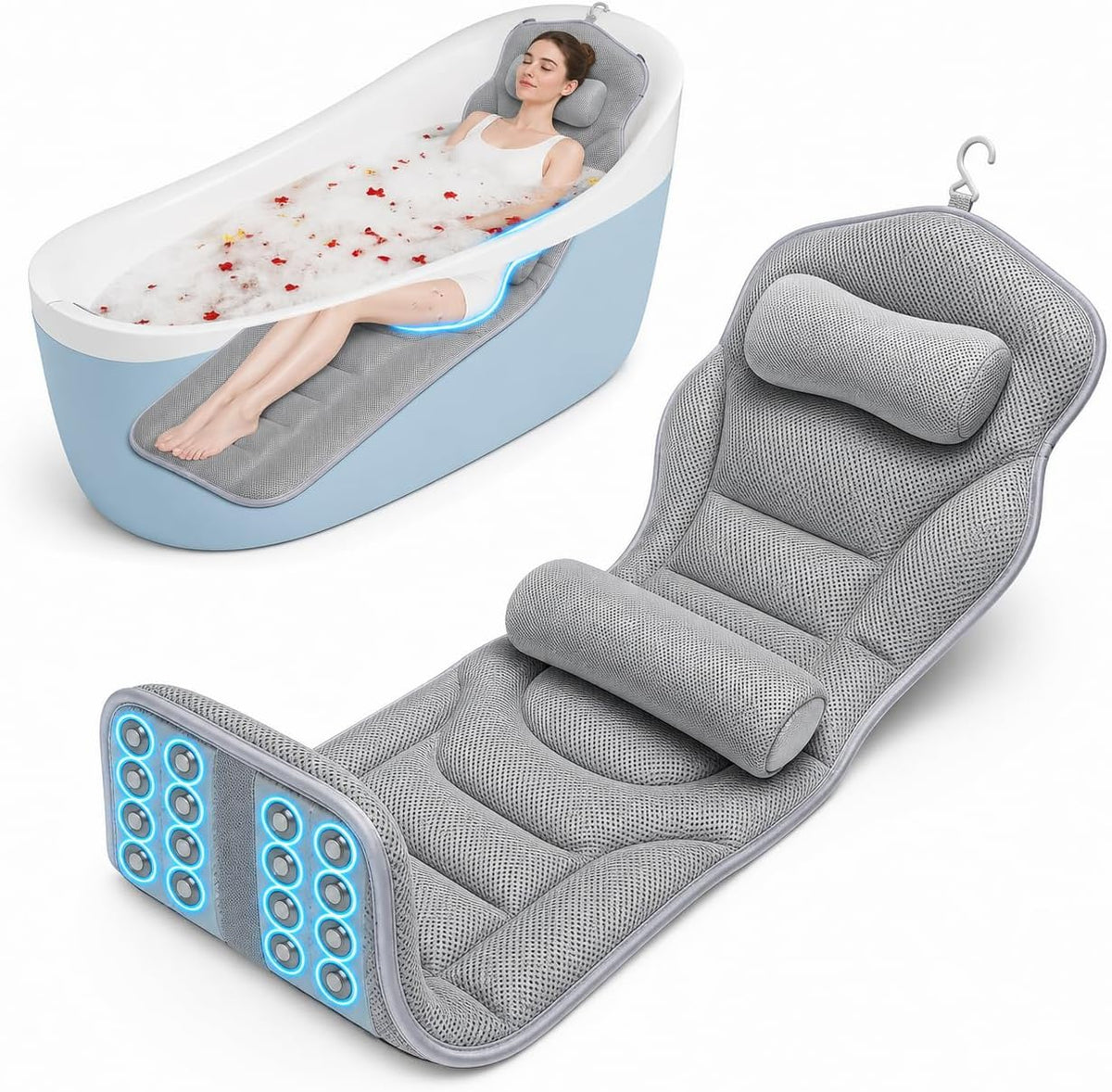 Almohada de cuerpo completo para tina con soporte lumbar, cojín de...
