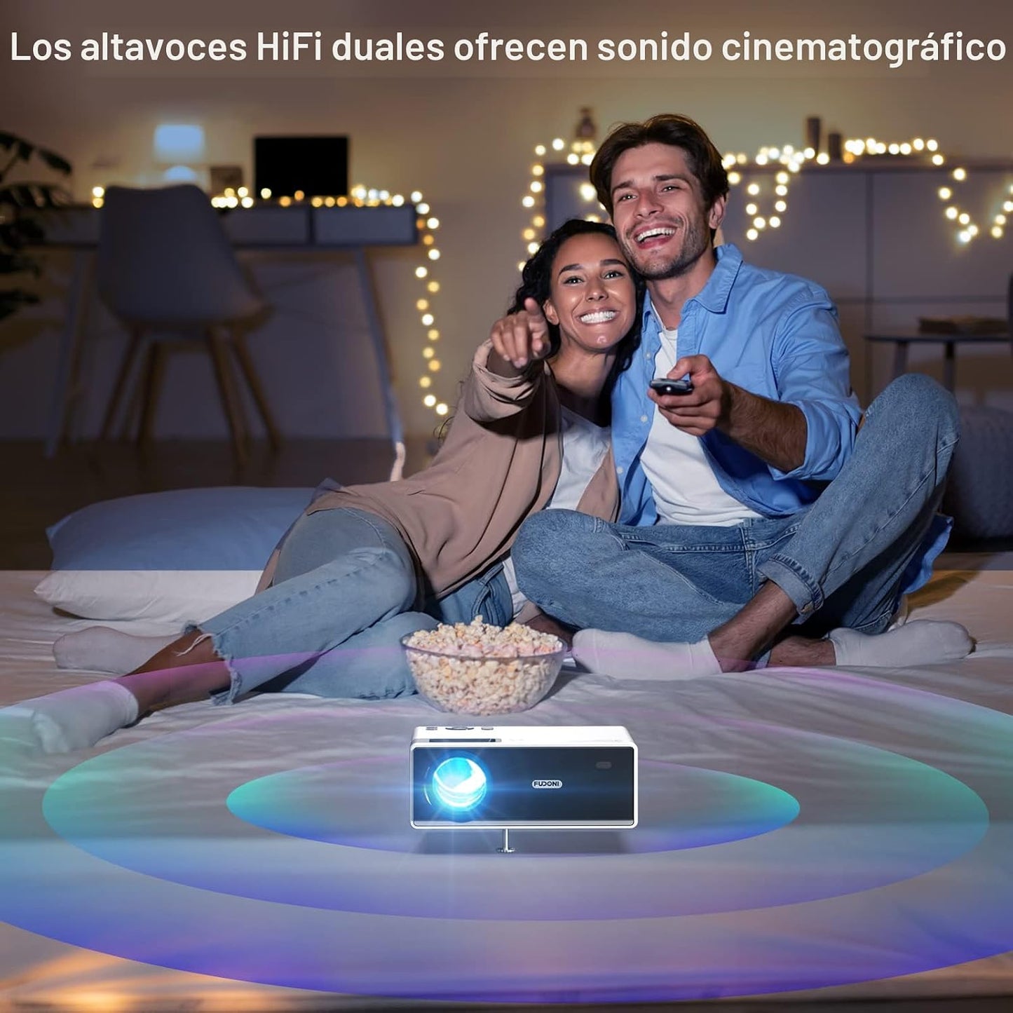FUDONI Proyector con WiFi y Bluetooth, proyector de cine en casa na...