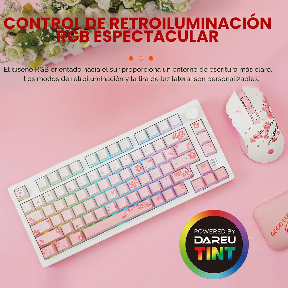 DAREU EK75PRO Sakura Rosa Teclado mecánico inalámbrico para juegos,...