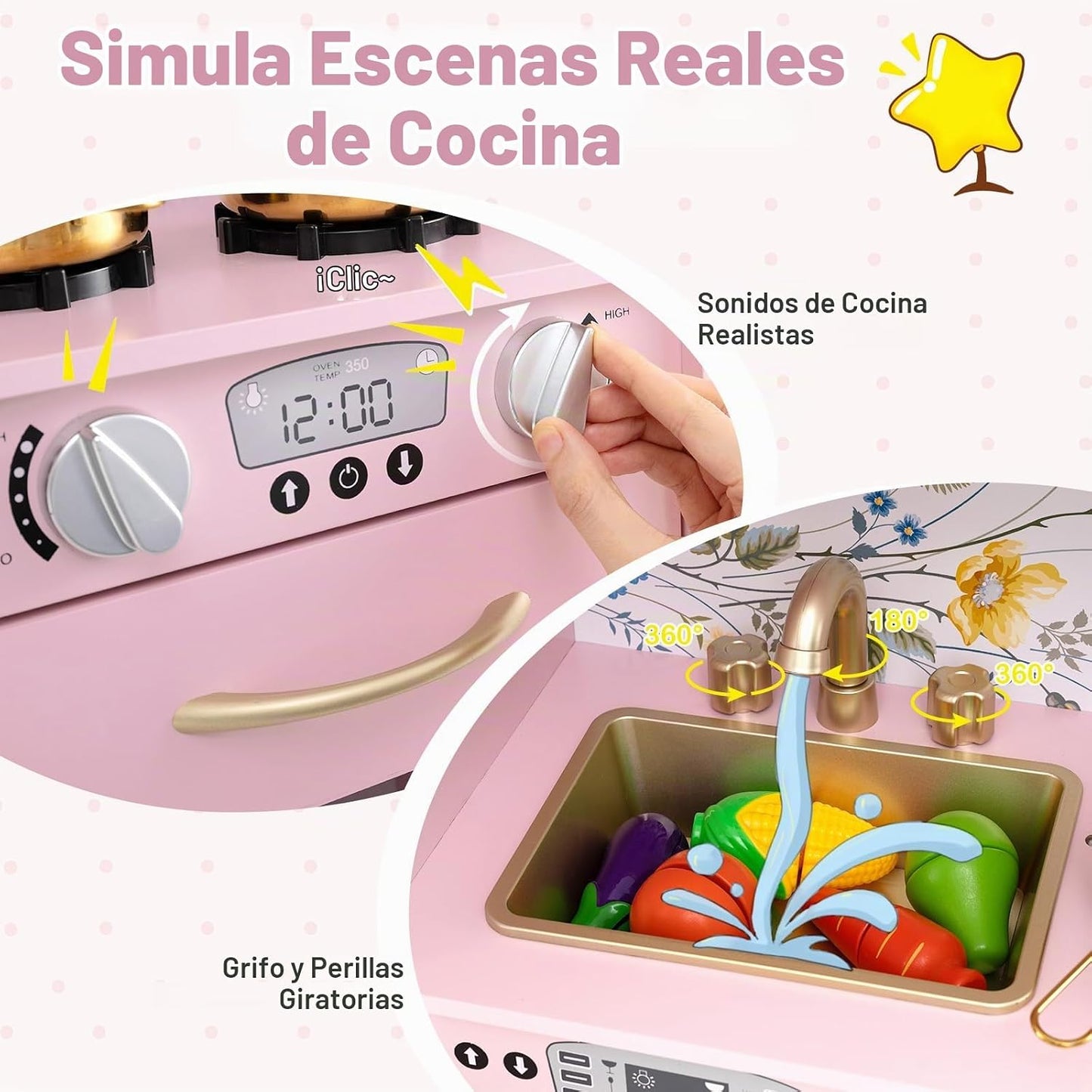 HONEY JOY Juego de Cocina para Niños, Conjunto de Cocina de Juguete...