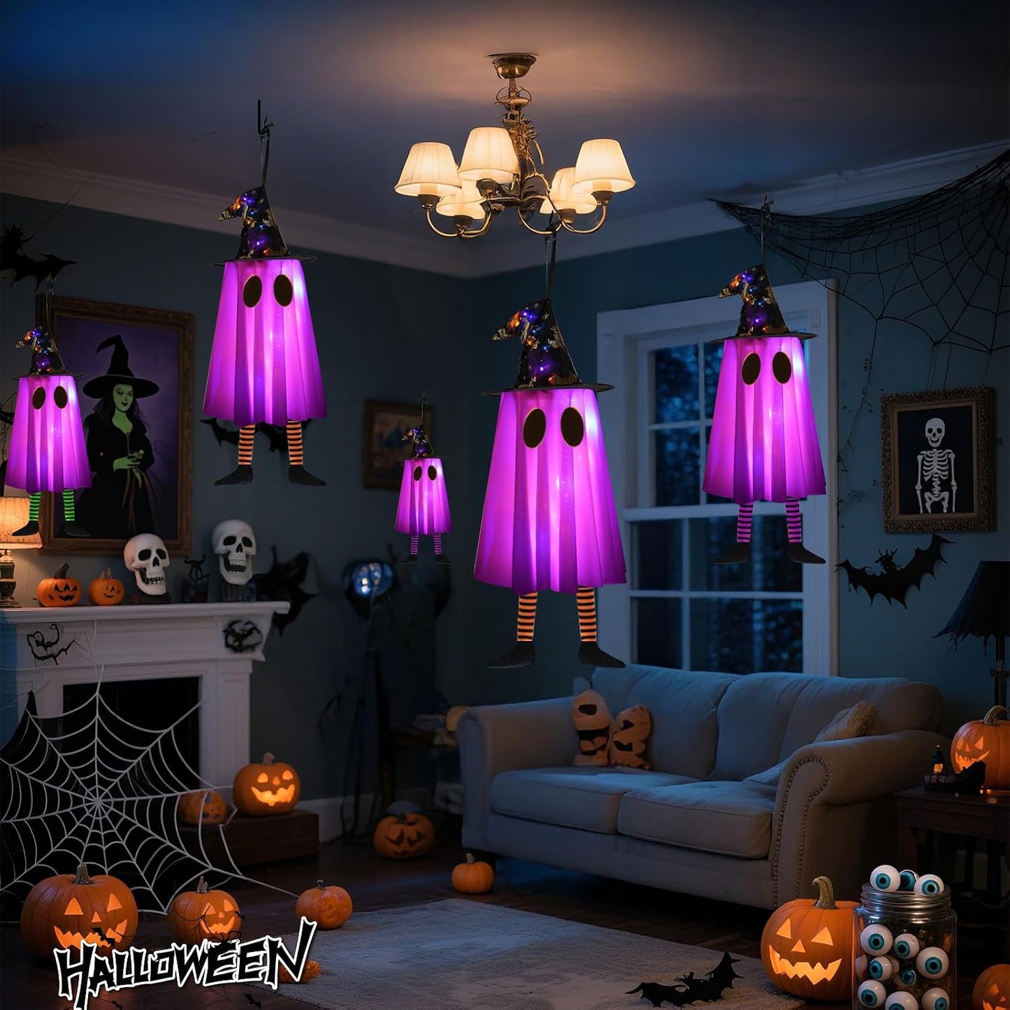Luces 3P de fantasmas colgantes para decoración de Halloween al air...