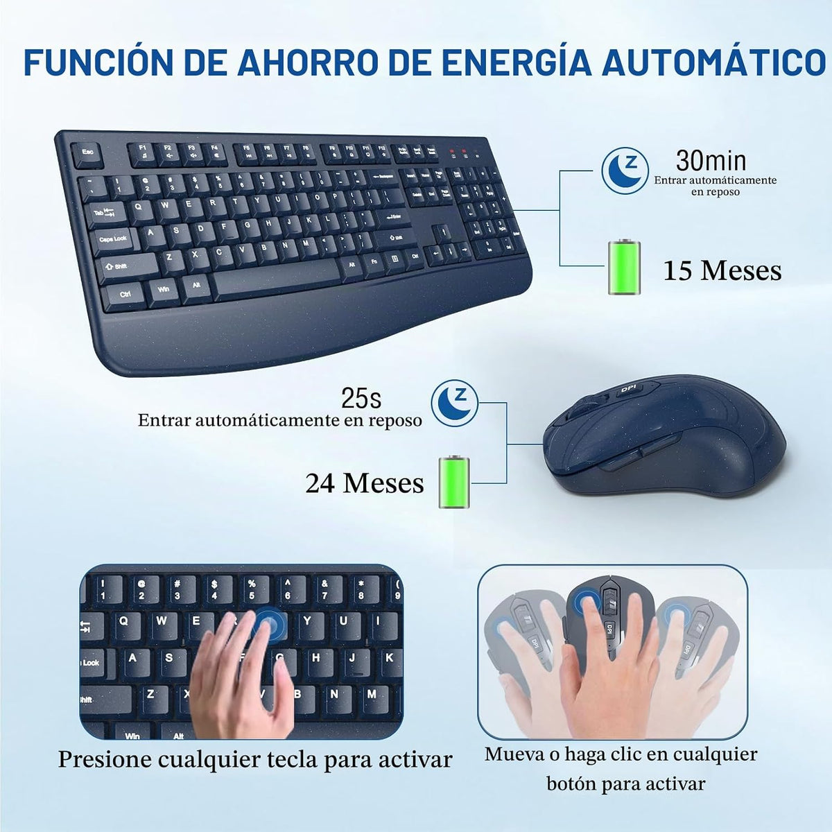 Combo de teclado y mouse inalámbrico, EDJO, teclado de computadora...