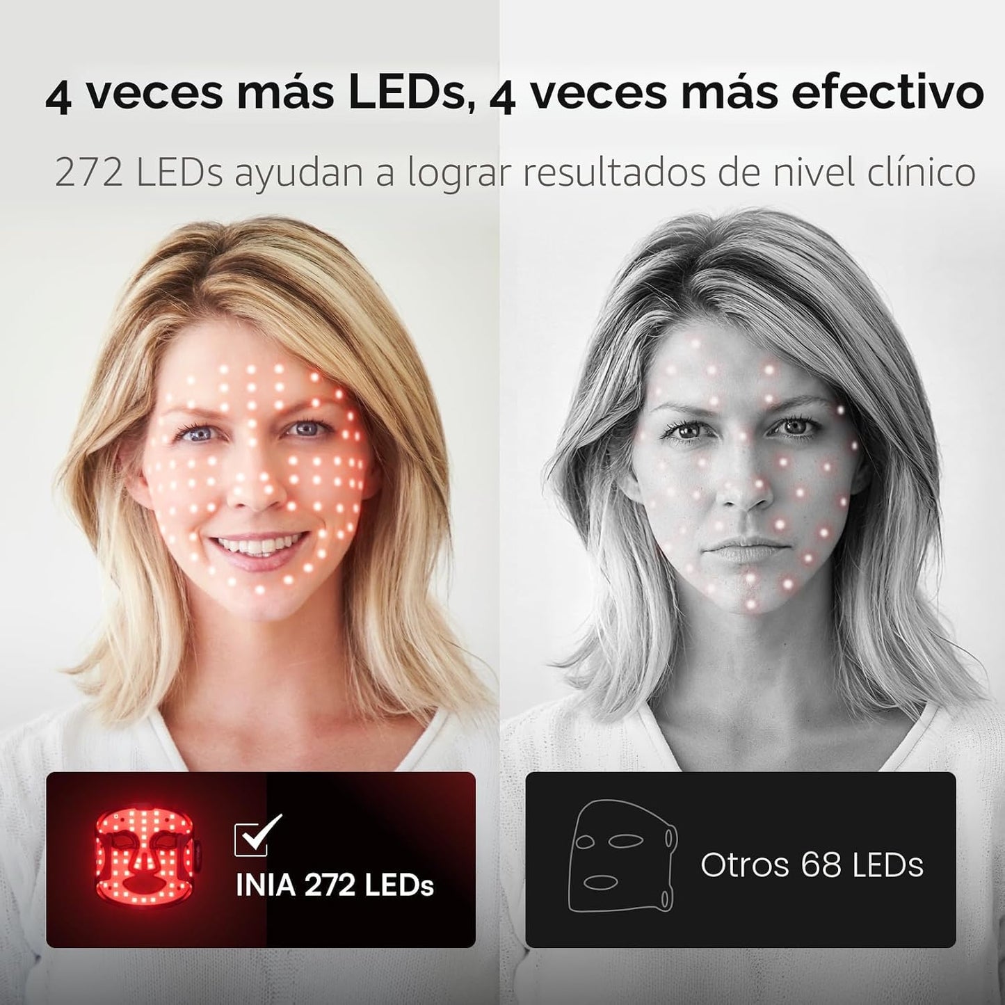 INIA Máscara inalámbrica de terapia de luz roja GLOW para cara, 850...