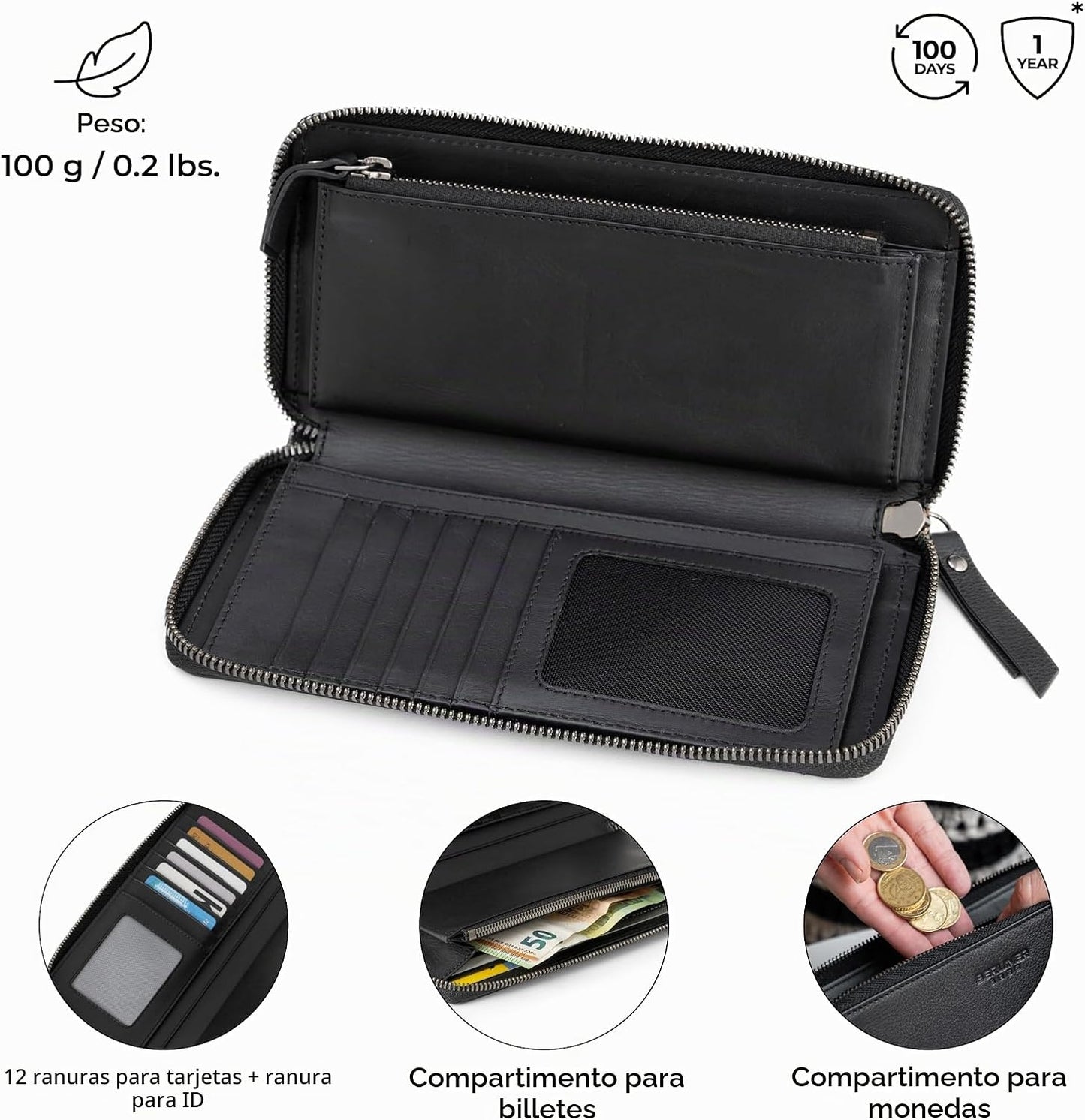 BERLINER BAGS Cartera de cuero genuino Margo, con bloqueo RFID, tar...